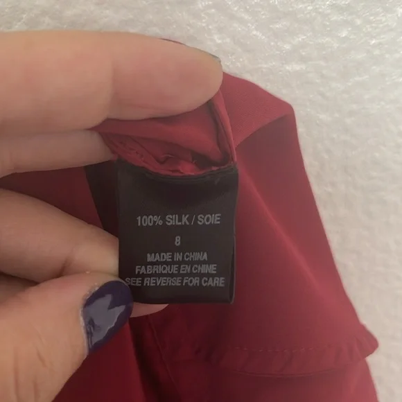 Elie Tahari 100% Silk Chiffon Red Black Spaghetti Strap Slit Front Maxi Dress 8 - Picture 9 of 10